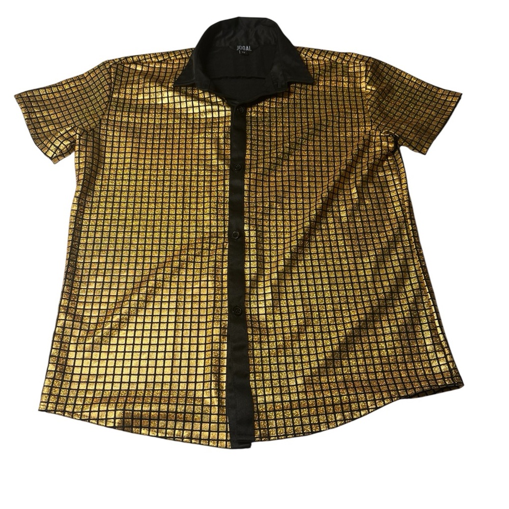 Jogal Kids 70s Costume Rainbow Sequins Disco Party Short Sleeve Button Down